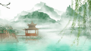 清新中国风春机盎然风景GIF动态图水墨背景